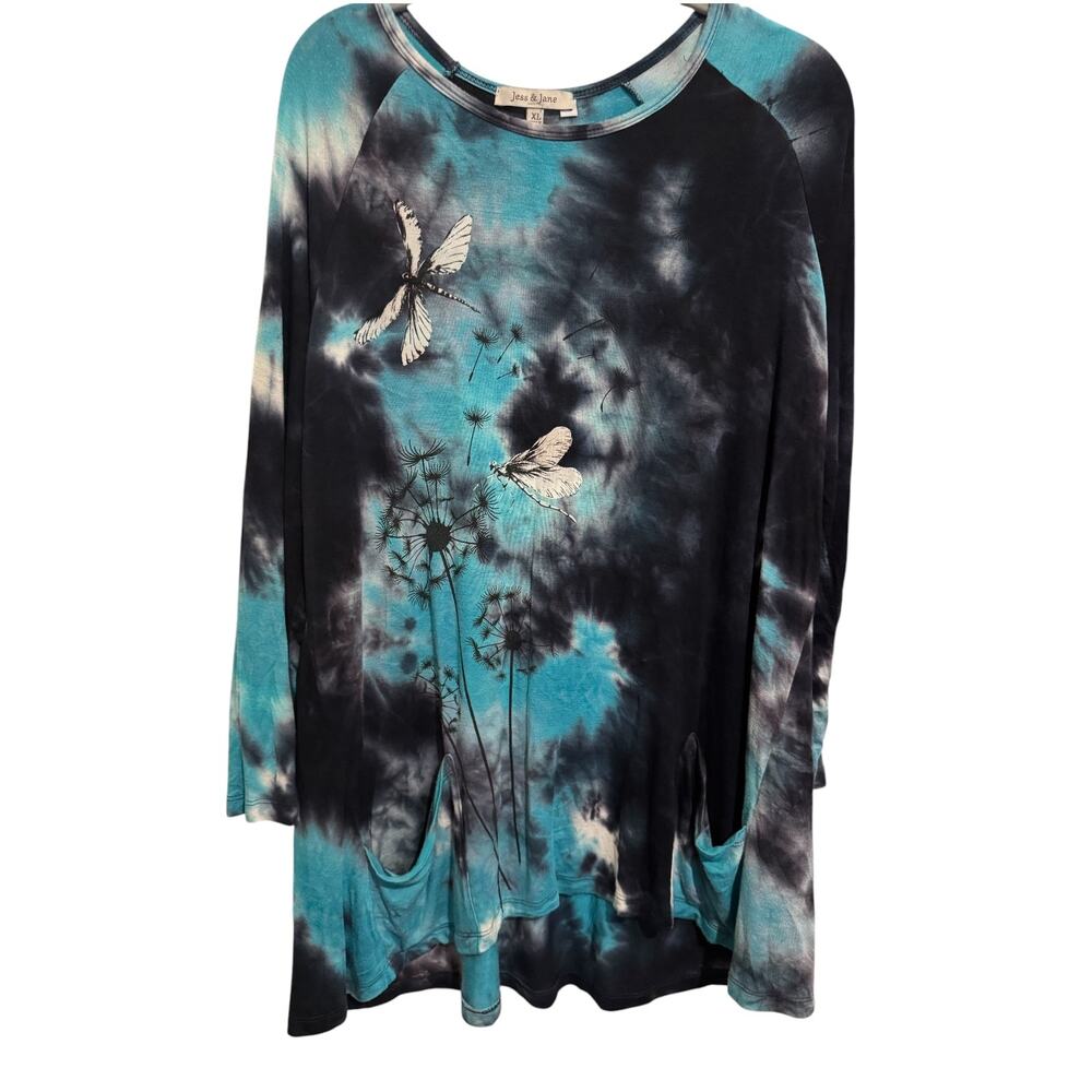 Jess & Jane Women's Size XL Tunic Top Soft Artsy Relaxed USA Pockets Art to Wear